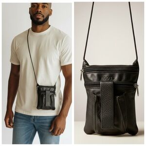 Roots Vintage Y2K 90s Leather Bag Utility Phone Shoulder Crossbody Tech Pocket